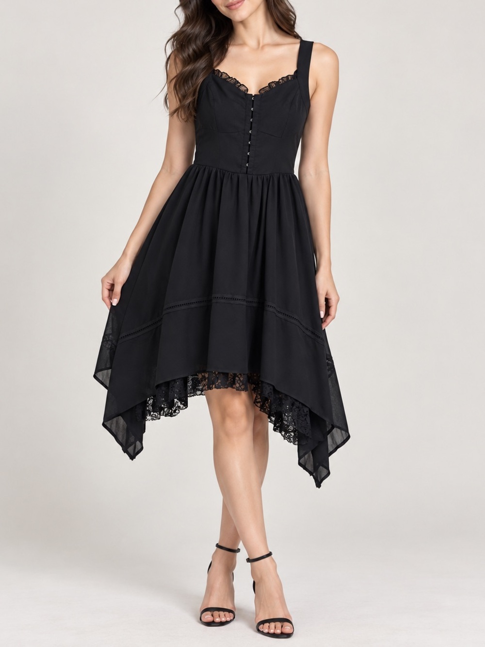 Hot Topic Black Lace-Trim Handkerchief Hem Dress